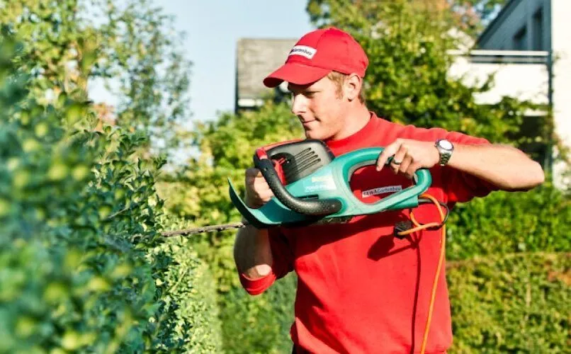 Mitarbeiter beim Heckeschneiden